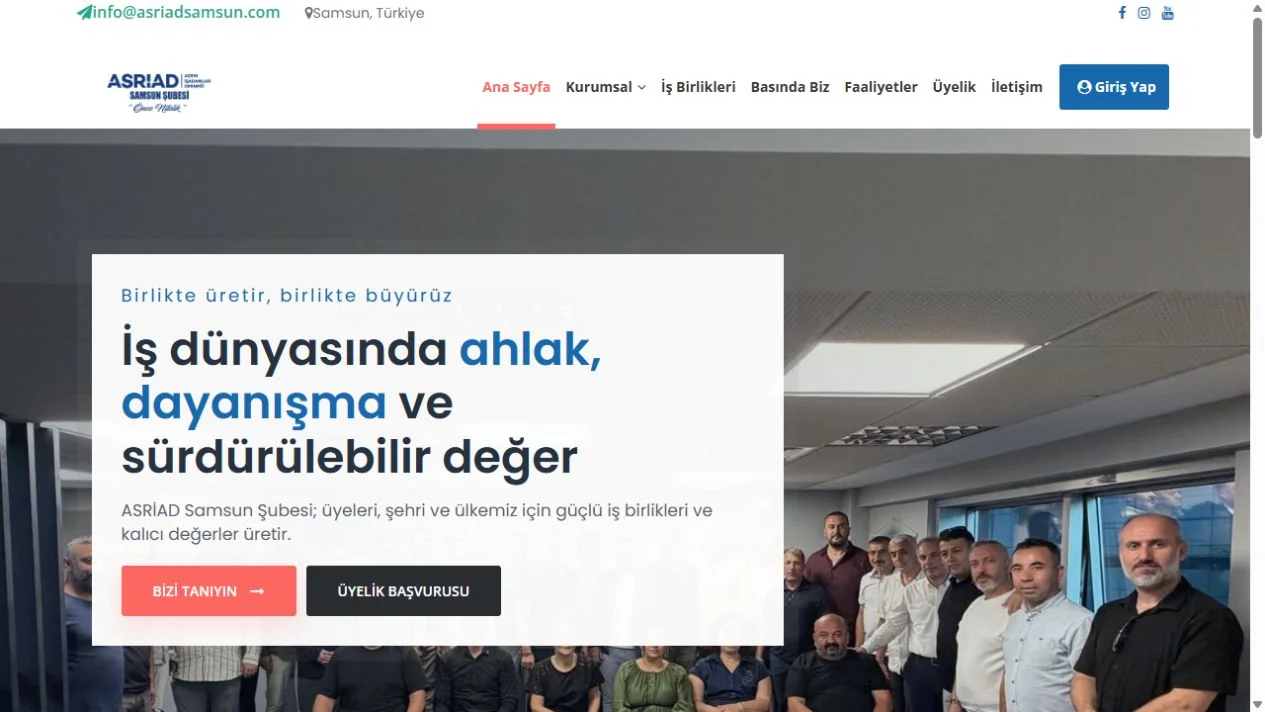 ASRİAD Samsun Şubesi web sitesi ana sayfası
