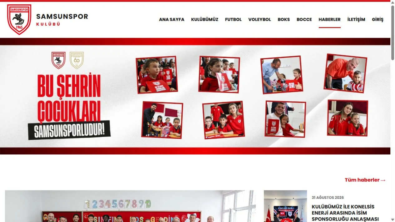 Samsunspor Kulübü web sitesi ana sayfası